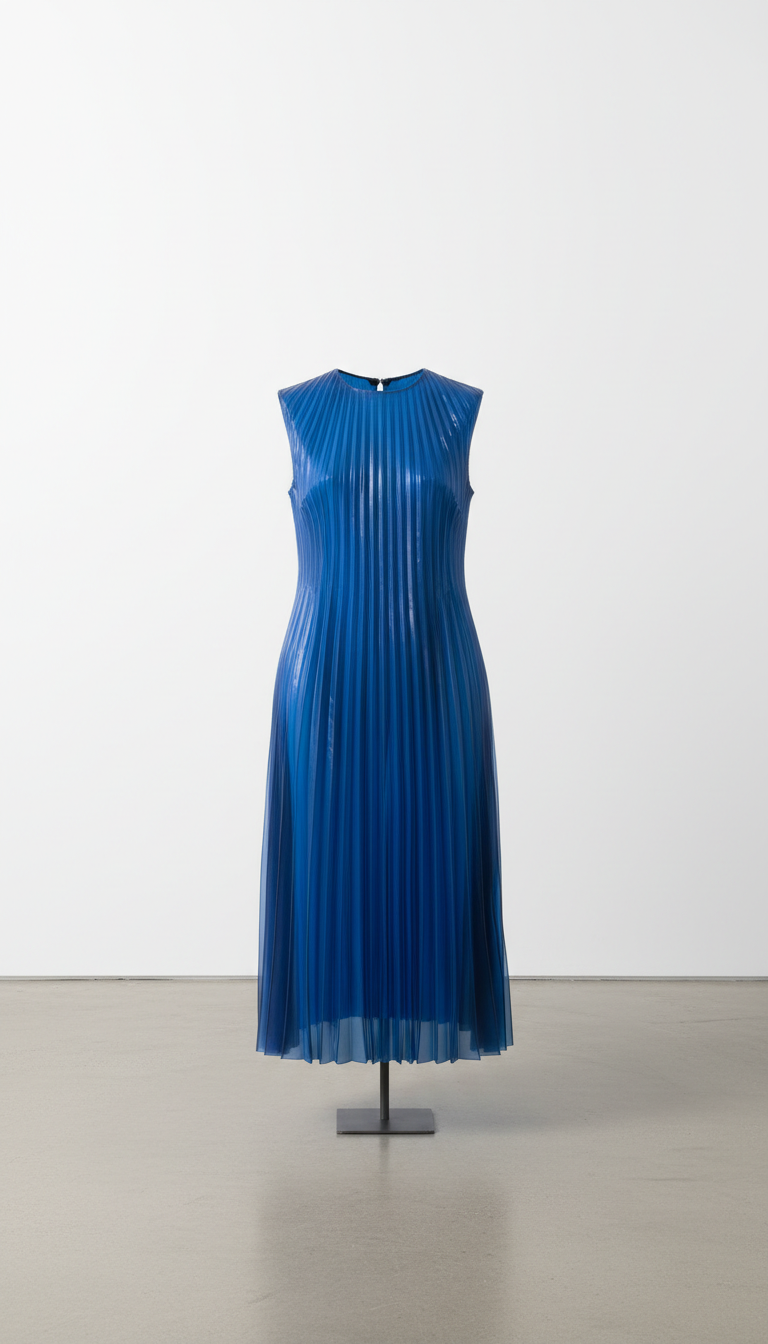 Glass Blue Pleated Shift Dress