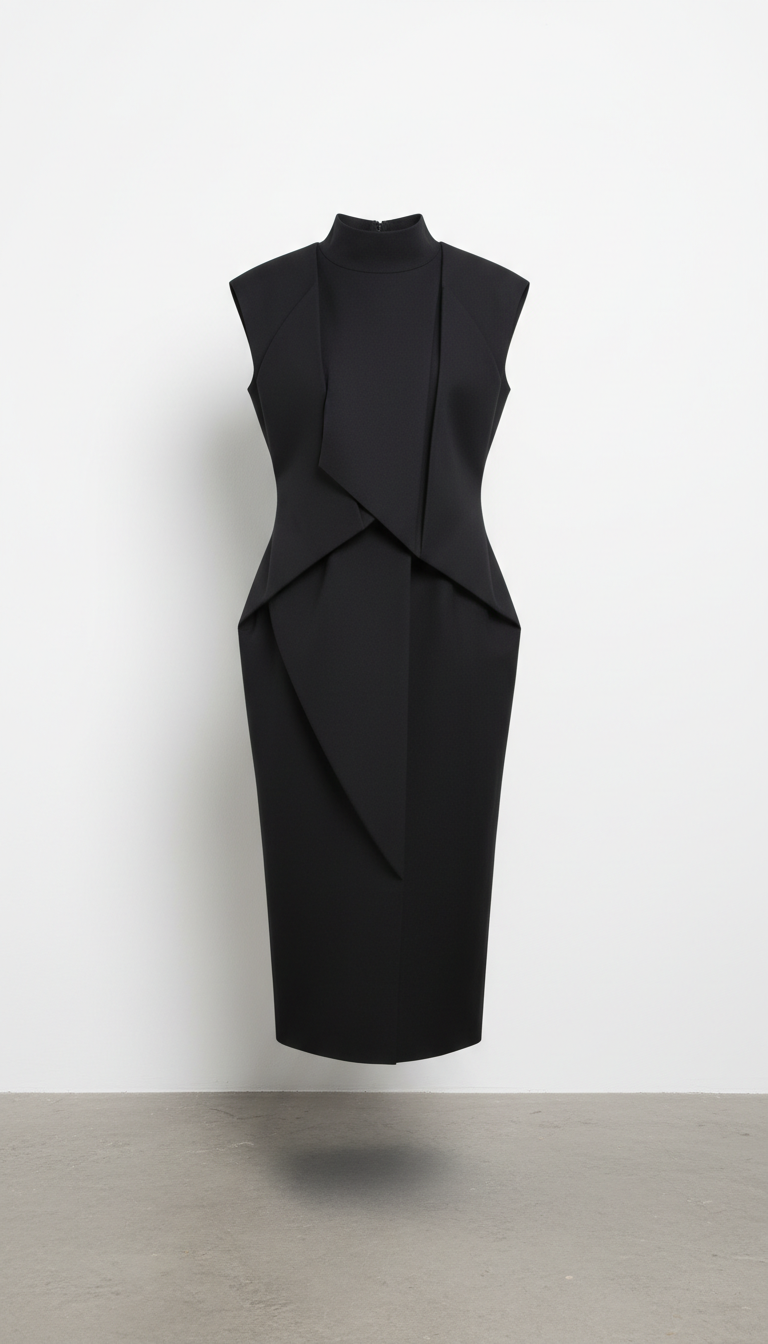 Charcoal Black Sculpted Midi Dress
