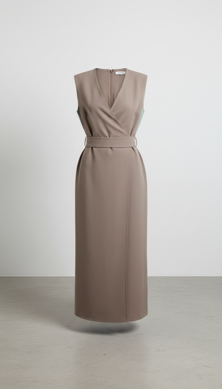 Stone Taupe Panel Wrap Dress