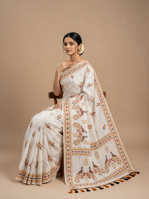 Lotus weave golden tissue saree with temple borders