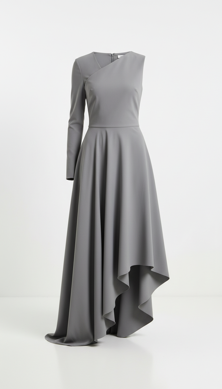 Concrete Grey Asymmetric Maxi Dress